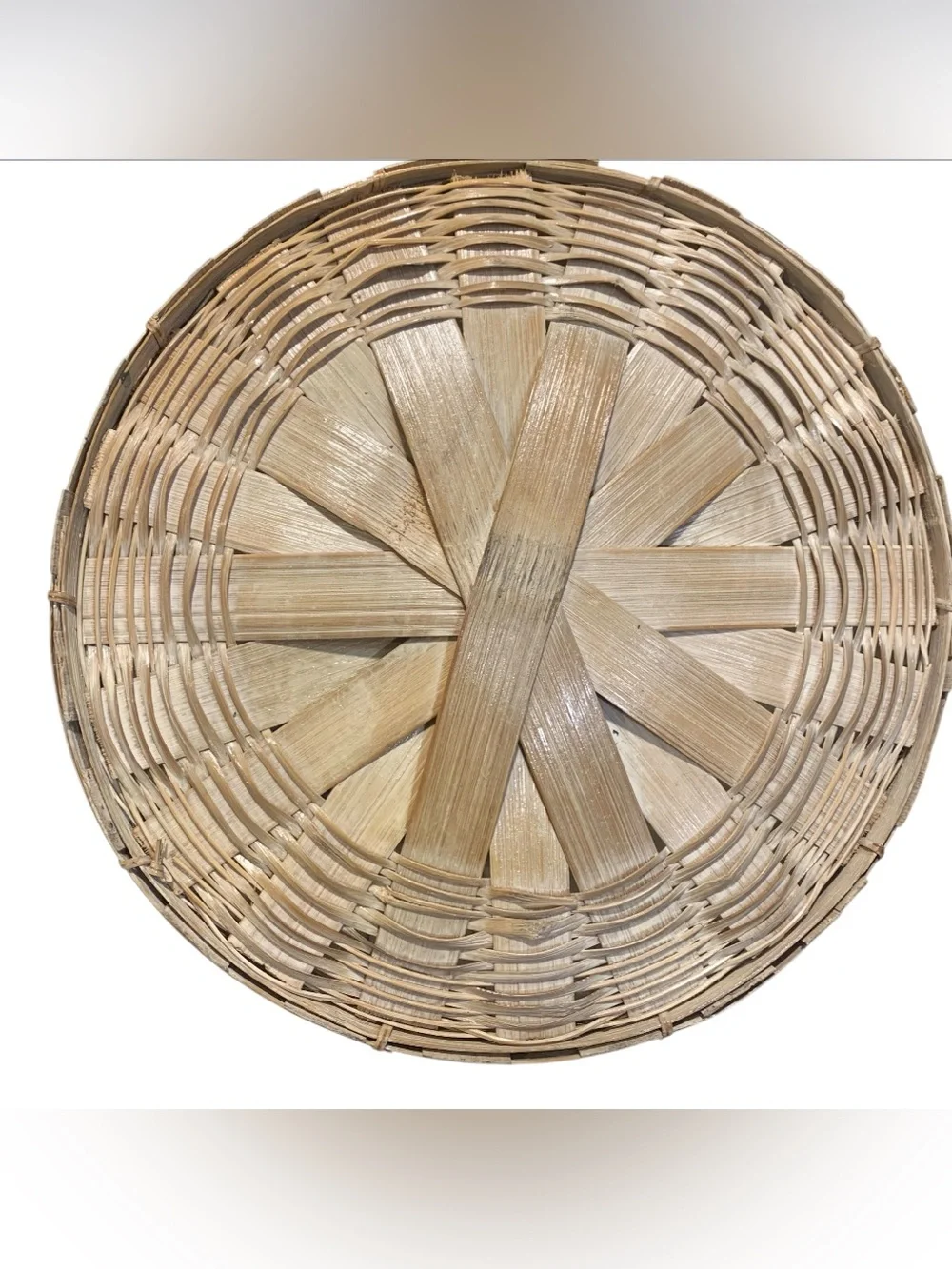Vintage Bamboo Basket w Raised Gesso Grapevine Double handles Approx 9” T grapes